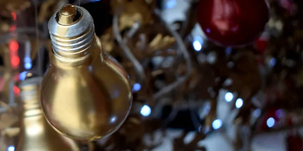 Christmas Ornament Background Golden Light Bulbs — Stock Photo, Image