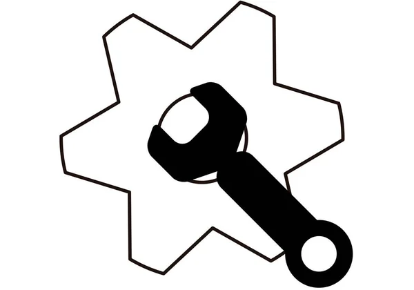 Schwarzes Zahnrad Symbol Auf Weißem Hintergrund Mit Schraubenschlüssel — Stockvektor