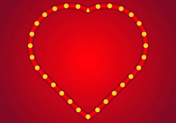 Kırmızı Zemin Üzerinde Sarı Işık Olan Kırmızı Kalp — Stok Vektör