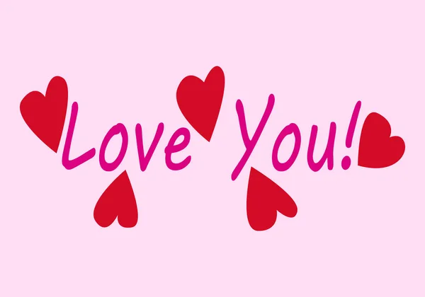 Love You Title Hearts Pink Background — Stock Vector