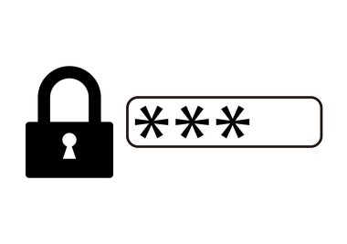 Beyaz arkaplanda giriş anahtarı olan siyah asma kilit simgesi.