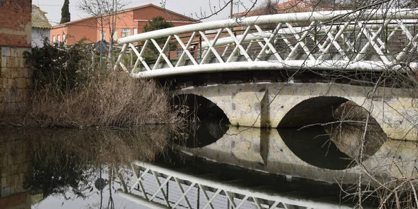 Ancient Bridge Reflected River — стоковое фото