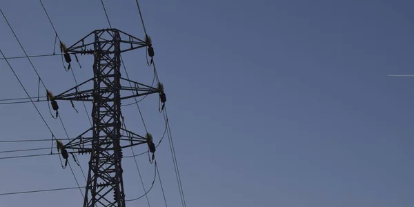 Silhouette High Voltage Tower Sky — Fotografia de Stock