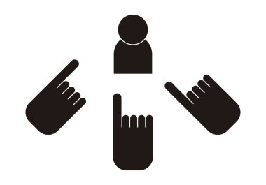 Black icon of hands indicating and accusing a person.