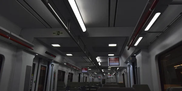 Interior Tren Metro Con Luces Encendidas —  Fotos de Stock