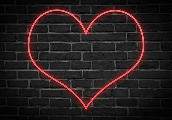 Rotes Herz Symbol Neon Auf Ziegeln — Stockfoto