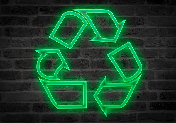 Icono Neón Verde Del Símbolo Reciclaje —  Fotos de Stock