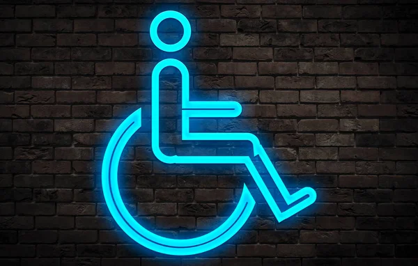Ícone Cadeira Rodas Néon Azul — Fotografia de Stock