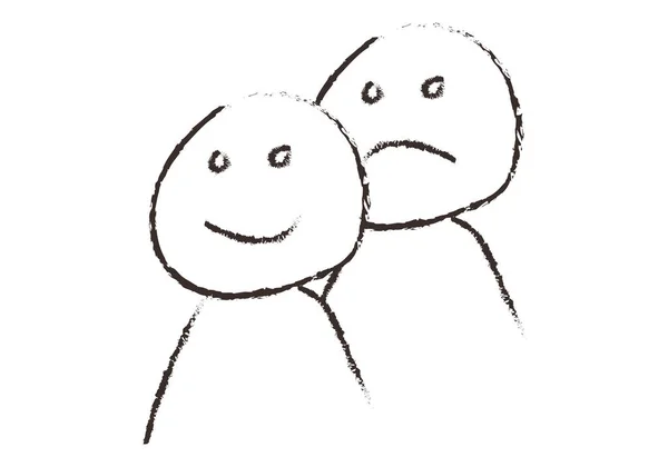 Zeichnung Einer Traurigen Und Glücklichen Person Aufgrund Der Bipolarität — Stockvektor