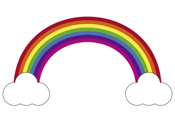 Icono Multicolor Del Arco Iris Entre Las Nubes — Vector de stock