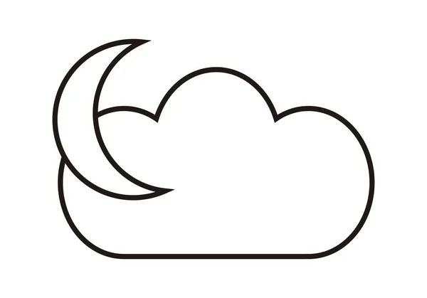 白い背景に月のある雲の黒いアイコン — ストックベクタ
