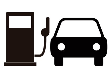 Benzin istasyonu siyah simgesi beyaz arkaplanda.