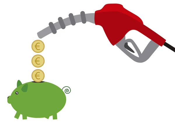 Gasoline Gun Pouring Euro Coins Savings — Stock Vector