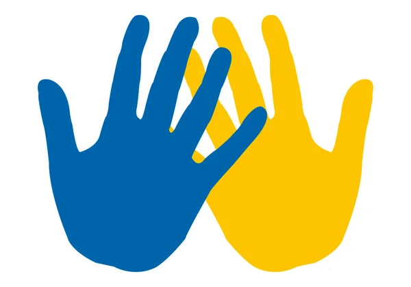 Icono Manos Azules Amarillas Para Ucrania — Archivo Imágenes Vectoriales