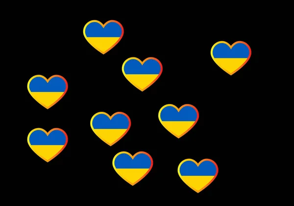 Szolidaritás Szeretet Ukrajna Iránt Szívek Zászló Ukrajna Egy Fekete Háttér — Stock Vector