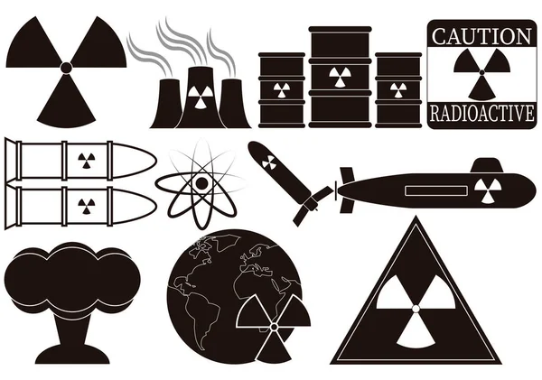 Icono Negro Con Temática Nuclear Sobre Fondo Blanco — Archivo Imágenes Vectoriales