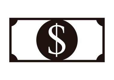 Beyaz arkaplanda siyah dolar simgesi.