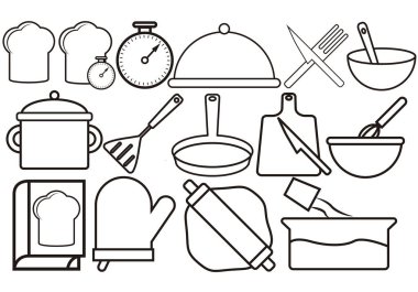 Beyaz arkaplanda mutfak temalı siyah simge.