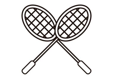 Badminton beyaz arkaplanda siyah simge haraç kesiyor.