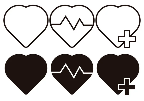 Icône Noire Des Cœurs Avec Pouls Santé — Image vectorielle
