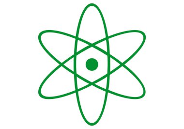 Atom yeşil simgesi beyaz arkaplanda.