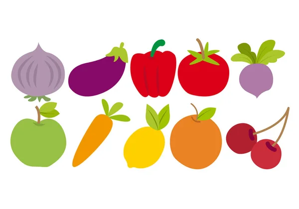 Vegetables Fruits Icons White Background — Stock Vector