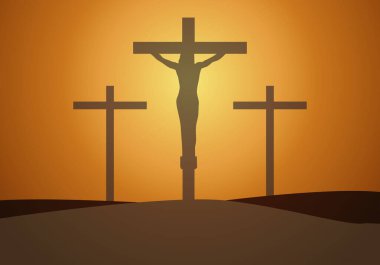 Kutsal hafta için gün batımında üç haç.
