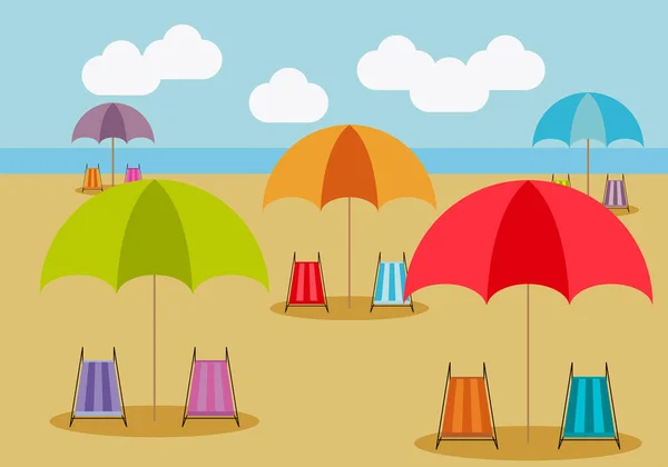 Paysage Plage Avec Parasols Hamacs — Image vectorielle