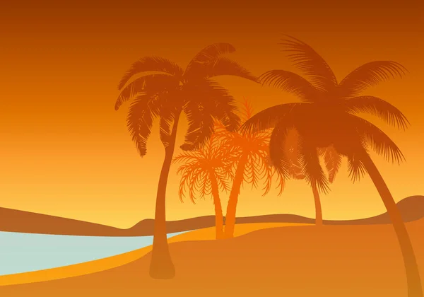 Paisaje Playa Palmeras Verano — Vector de stock