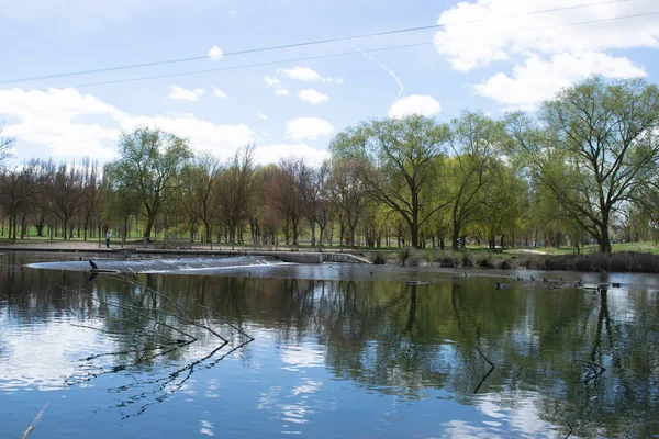 Landskap Sjö Och Flod Våren — Stockfoto