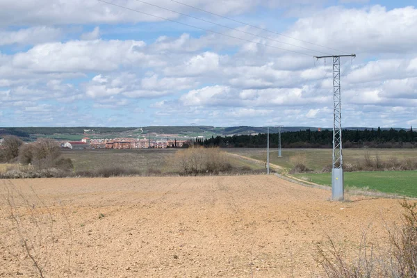 Landschaft Aus Gepflügtem Ackerland Frühling — Stockfoto