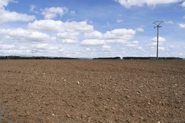 Landschaft Aus Gepflügtem Ackerland Frühling — Stockfoto