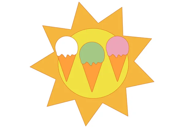 Ikona Słońca Trzema Lodami — Wektor stockowy