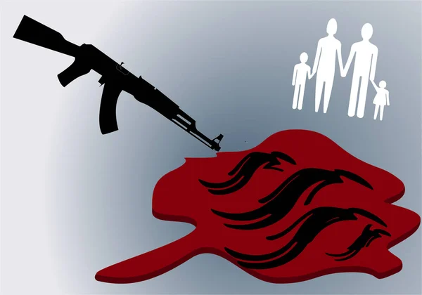 Masacre Una Familia Con Rifle Crimen Guerra — Vector de stock