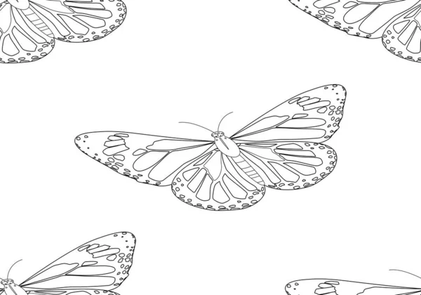 Monarch Butterfly Pattern Black Stroke White Background — Stock Vector