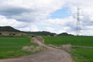 Bulutlu bir günde tarım arazilerinin manzaraları.