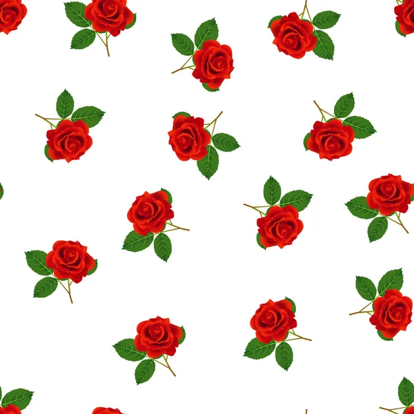 Red Pattern White Background Floral Print Red Roses — стоковый вектор