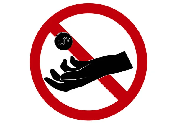 Verboden Geld Vragen Verboden Smeken Hand Dollar Munt Verboden Teken — Stockvector