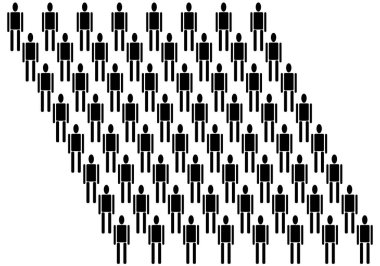 Beyaz arka planda siyah insan siluetleri. Bir grup vatandaş sıraya dizildi