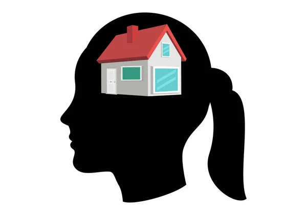 Silhueta Cabeça Uma Mulher Com Uma Casa Mente Mulheres Habitação —  Vetores de Stock