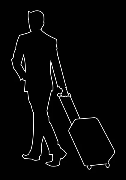 Traçage Blanc Cadre Homme Affaires Traînant Une Valise Roulettes Sur — Image vectorielle