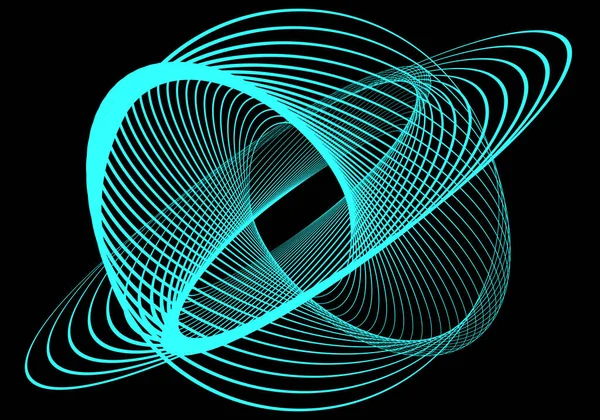Koncentriska Och Vinkelräta Cirklar Neon Blå Färg Svart Bakgrund Neonsatellit — Stock vektor