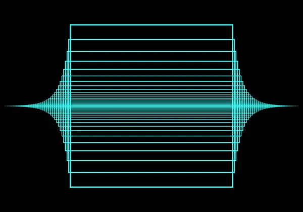 Elektromagnetiska Vågor Neon Blå Färg Svart Bakgrund Expanderande Parallella Linjer — Stock vektor
