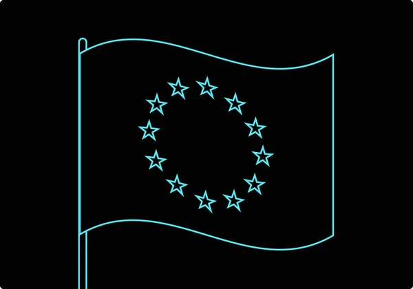 Vlag Neon Blauwe Streep Zwaaiend Zwarte Achtergrond — Stockvector