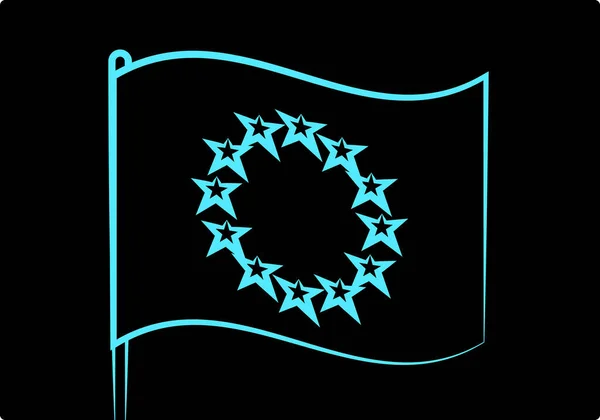 Flag Neon Blue Stroke Waving Black Background — 스톡 벡터