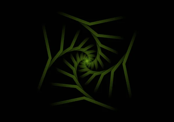 Green Spiral Black Background Depths — Stockvektor