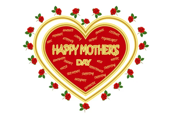 Χαρούμενη Ημέρα Της Μητέρας Καρδιά Και Κόκκινα Τριαντάφυλλα Που Συνοδεύονται — Φωτογραφία Αρχείου