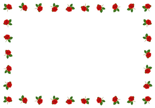 Rote Rosen Rahmen Auf Weißem Hintergrund — Stockvektor