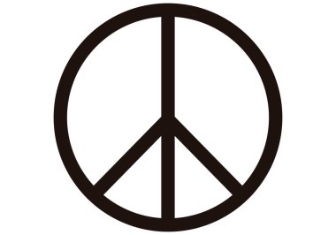 Beyaz arkaplanda siyah renkli barış simgesi.