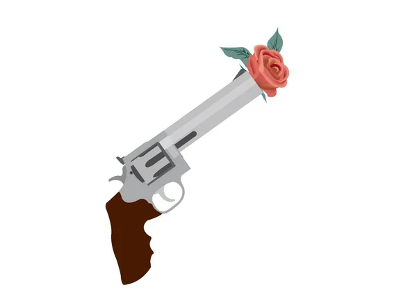 Hand Revolver Rose Barrel — Vector de stock